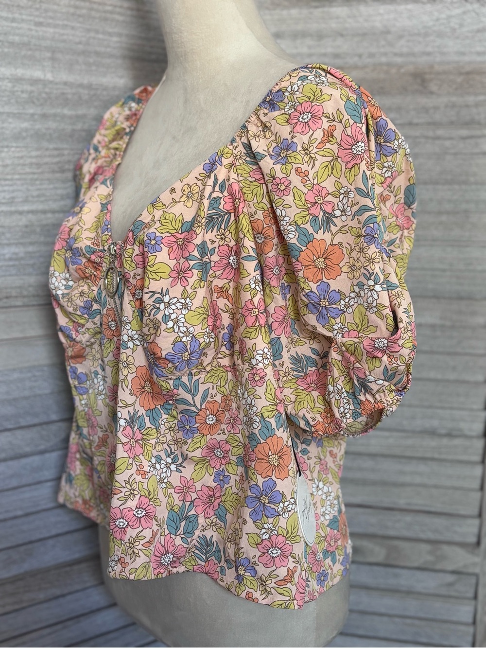 NWT Milk & Honey 70’s Retro Vibe Pastel Peach,/Pink/Blue Floral HoopZip 2X Plus